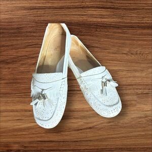 Peter Millar Cream Patent Leather Golf Tassel Loafers (made in Brazil) 6.5M